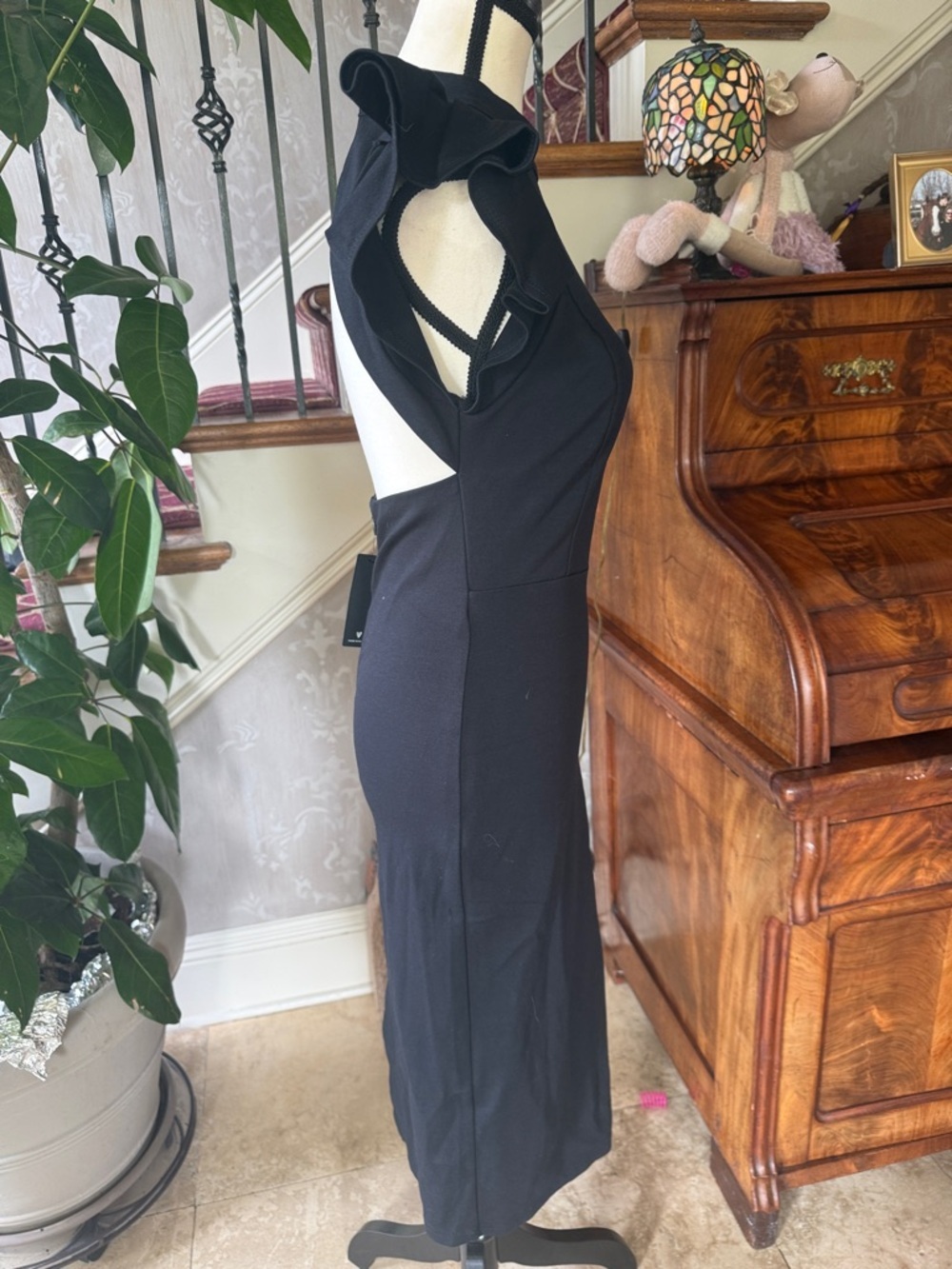 LULUS SCUBA FLUTTER SLEEVE dress small NWT black - Picture 9 of 13